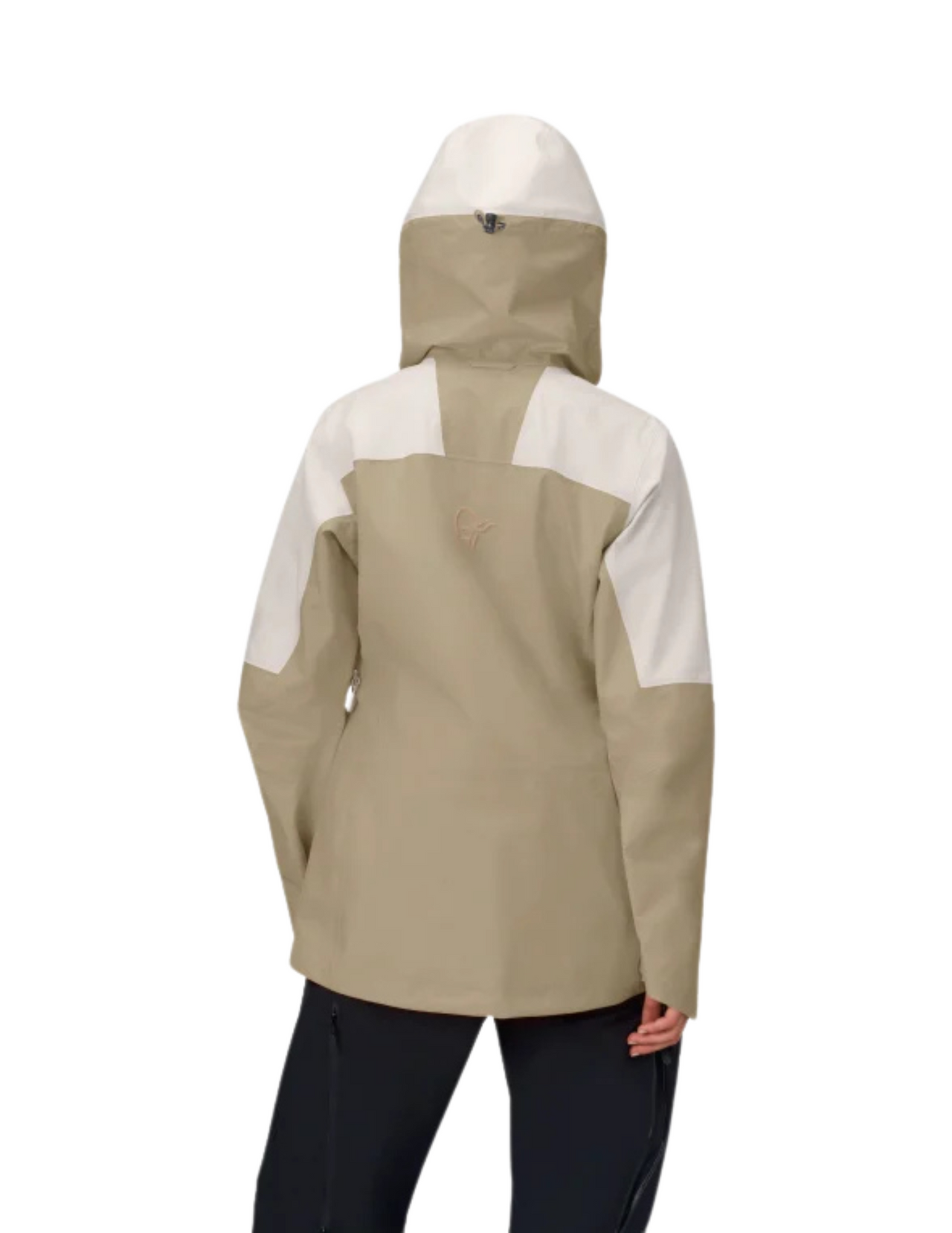 Veste de Ski de Rando Norrona Lofoten Gore-Tex Femme Oatmeal, couleur blanc beige, vue portée arrière