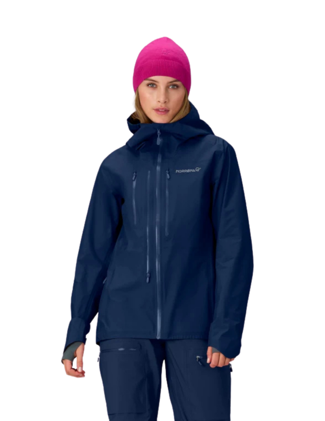 Veste de Ski de Rando Norrona Lyngen Gore-Tex Femme Indigo Night Blue, couleur bleu marine, vue portée de face